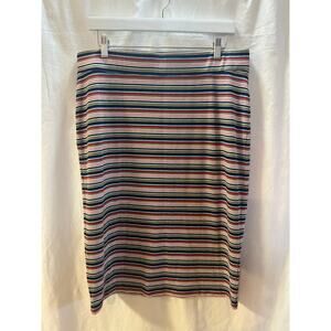 Goldray XL Multicolor Striped Ribbed Knit Midi Skirt – Boho Retro Vibes